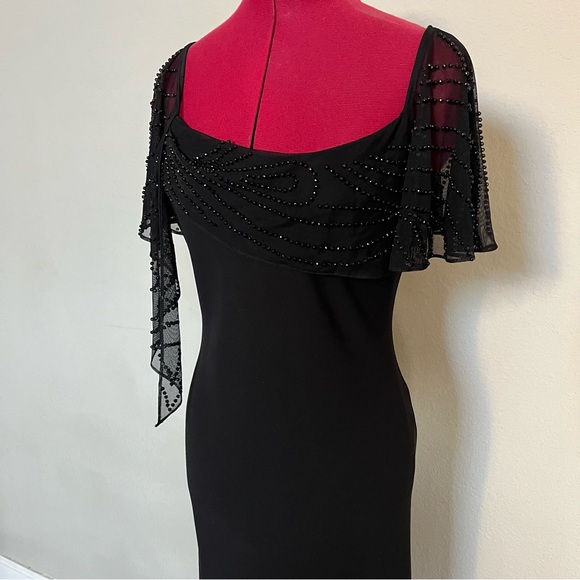 Vintage beaded 80s 🖤 draped neckline ballroom dance lbd classic 8P S.L. Fashion - Picture 7 of 15